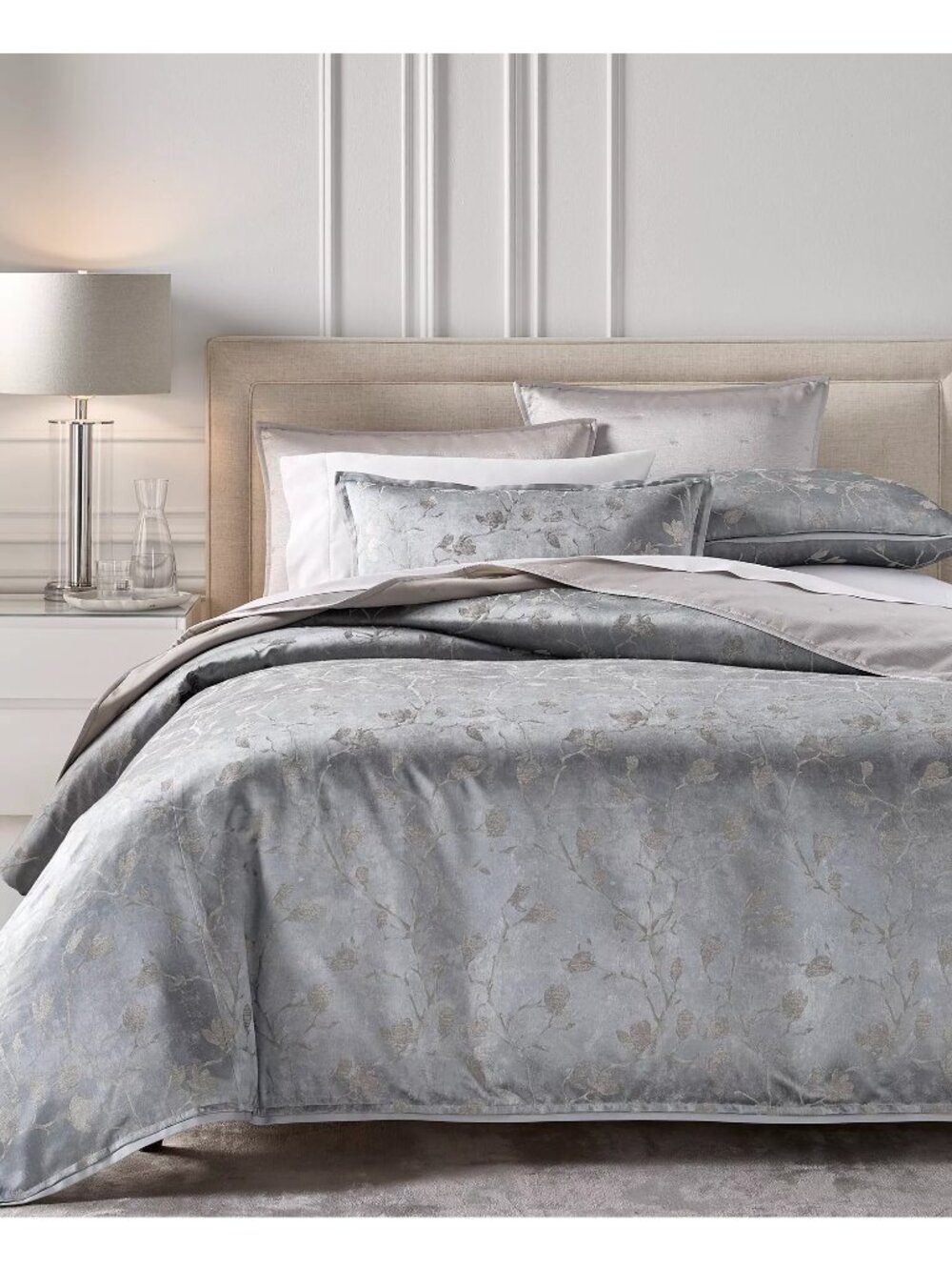 NWT Hotel Collection Sakura Blossom Comforter Set Slate Blue Size King